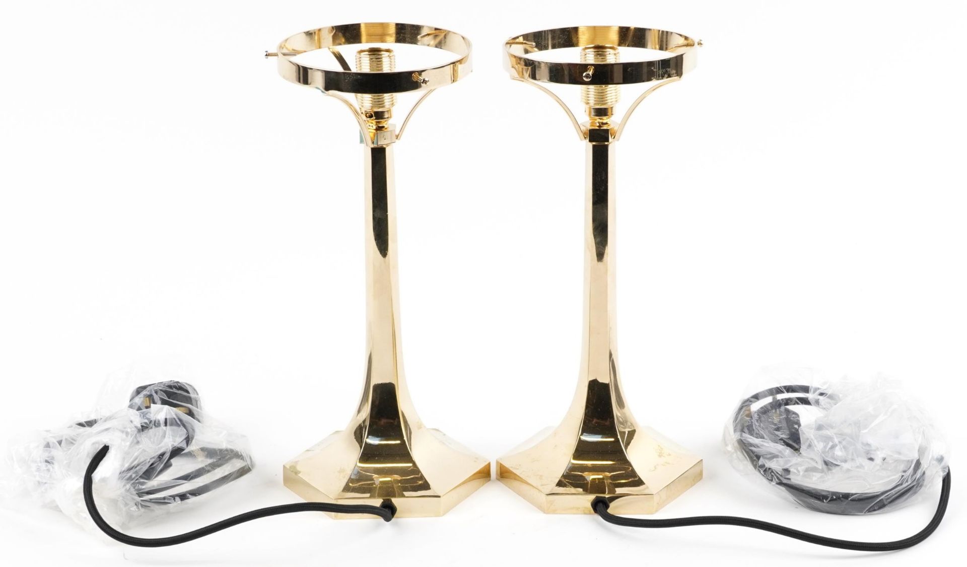 Pair of hexagonal gilt brass table lamps, 32.5cm high : For further information on this lot please - Image 2 of 3