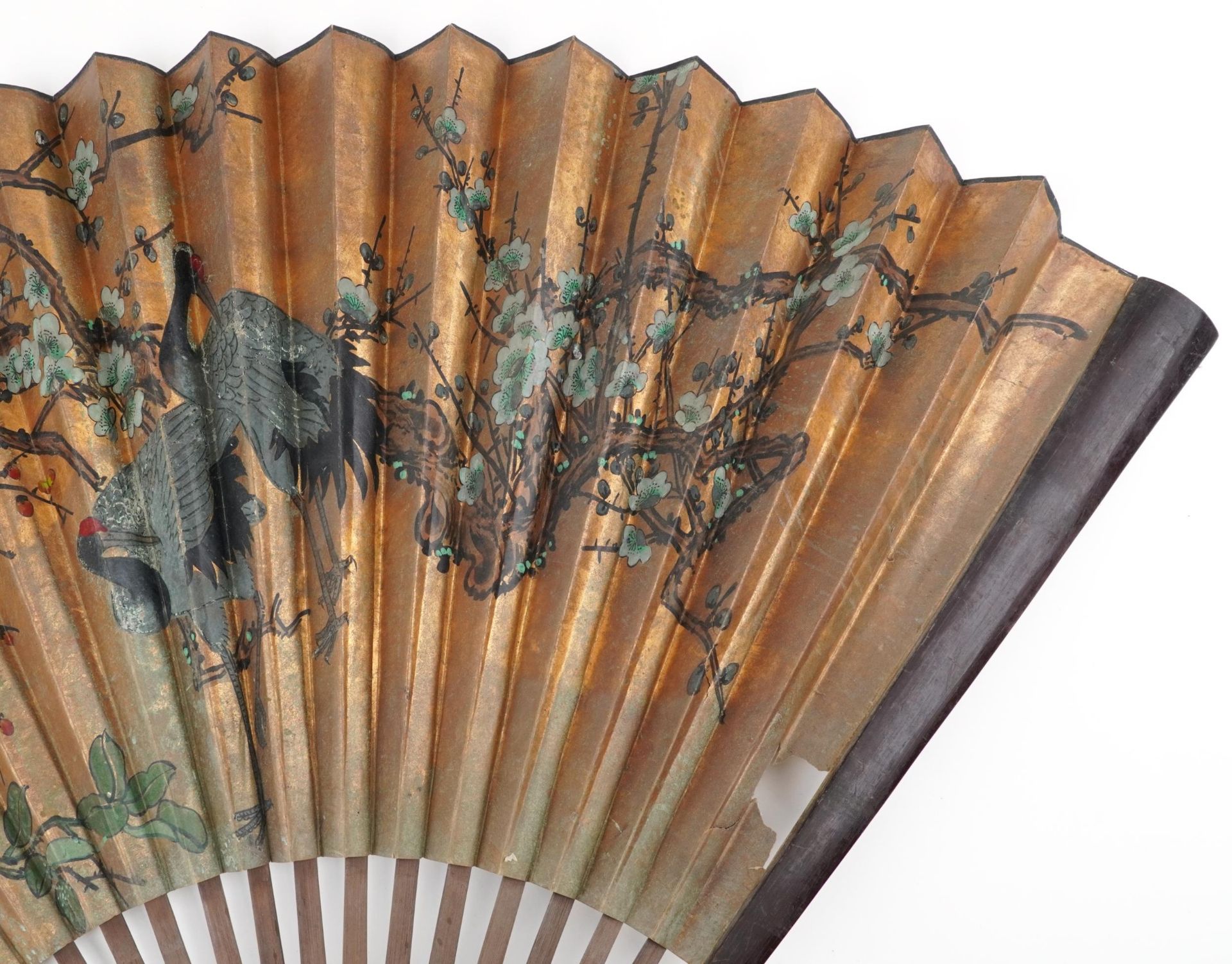 Large Chinese brisee fan hand painted with flowers, 89cm in length : For further information on this - Bild 3 aus 5