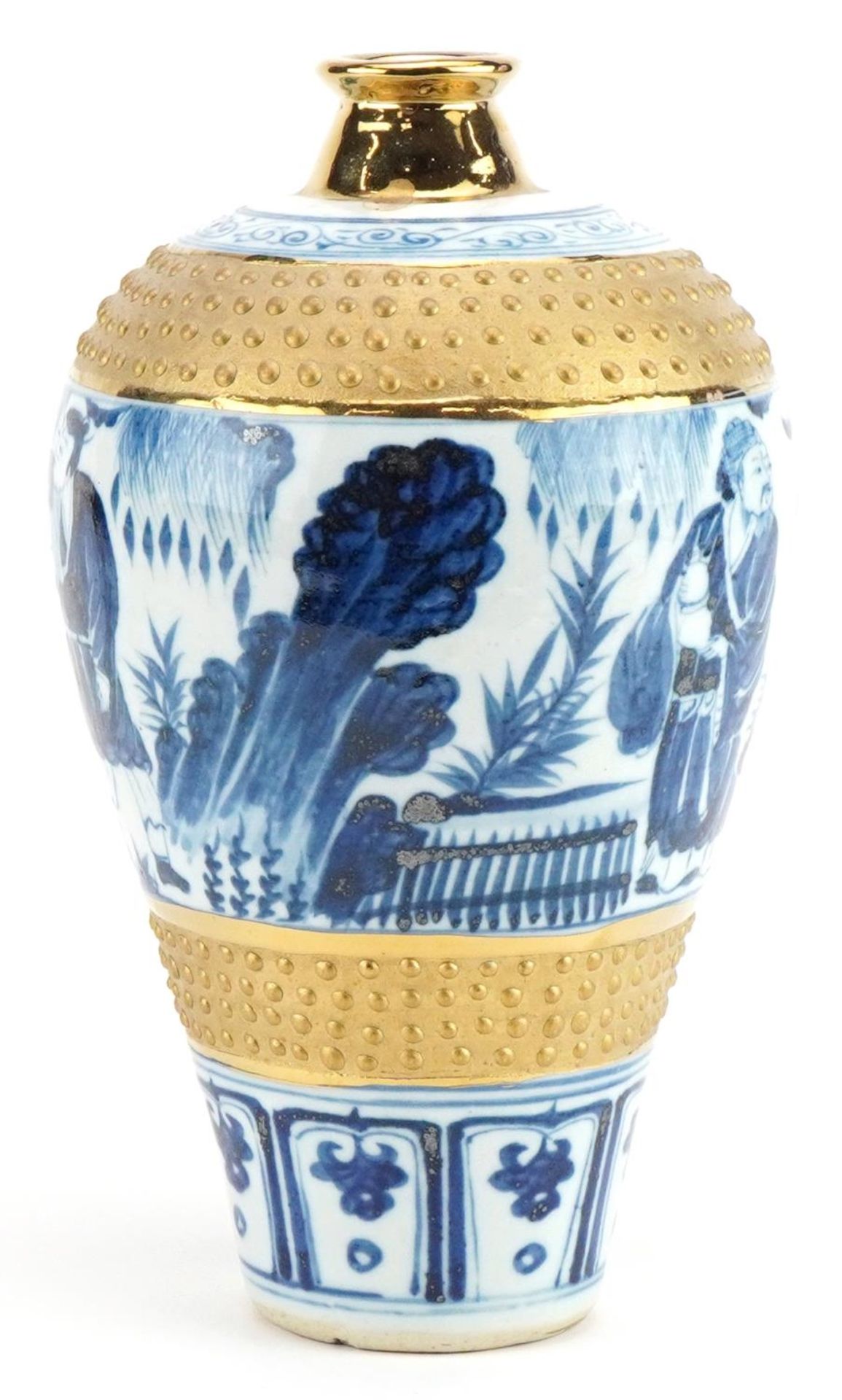 Chinese blue and white porcelain vase hand painted with figures in a forest, 24cm high : For further - Image 2 of 6