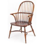 Antique elm Windsor chair with crinoline stretcher, 99cm high : For further information on this