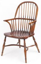 Antique elm Windsor chair with crinoline stretcher, 99cm high : For further information on this