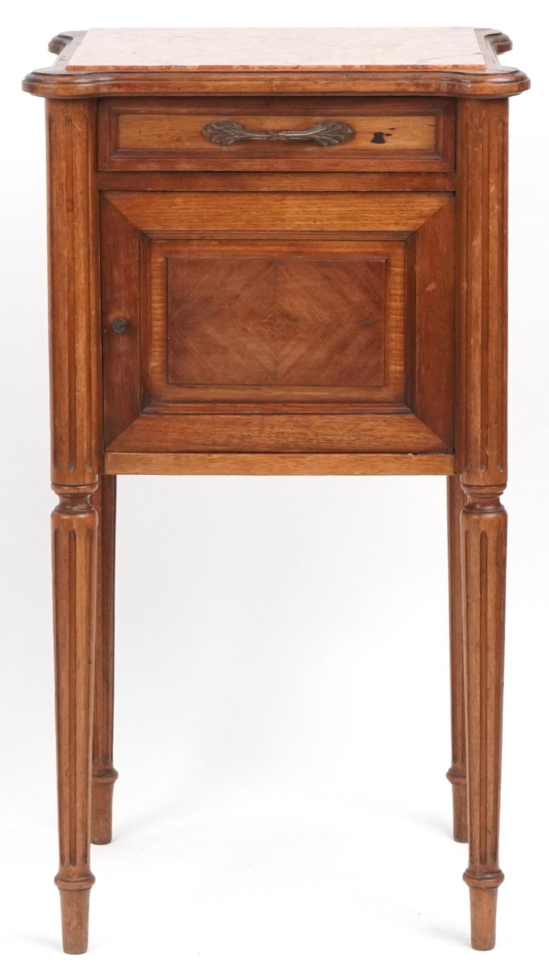 French walnut nightstand with marble top on reeded legs, 82cm H x 45cm W x 40cm D : For further - Bild 2 aus 4