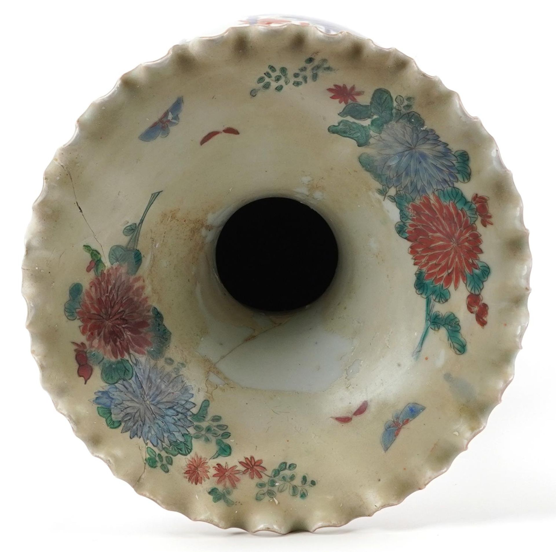 Japanese Arita porcelain vase with frilled rim hand painted with flowers, 55cm high : For further - Image 8 of 10
