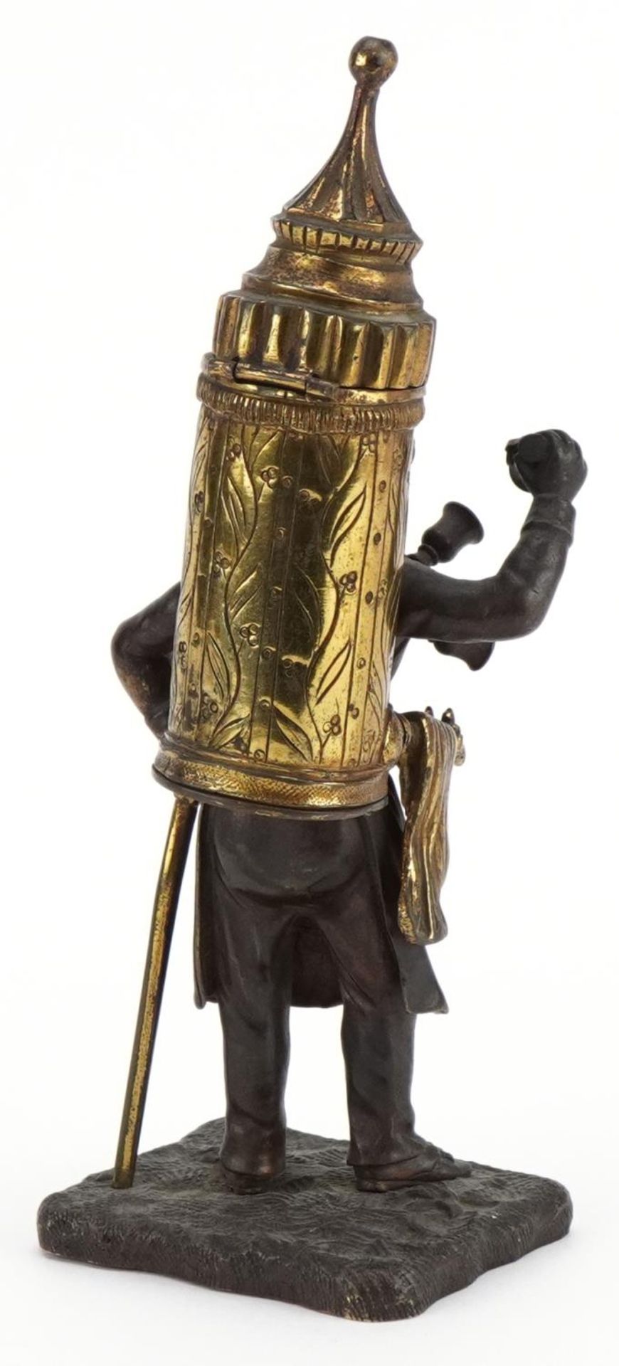 19th century partially gilt patinated bronze table vesta in the form of a pedlar, 19cm high : For - Image 2 of 3