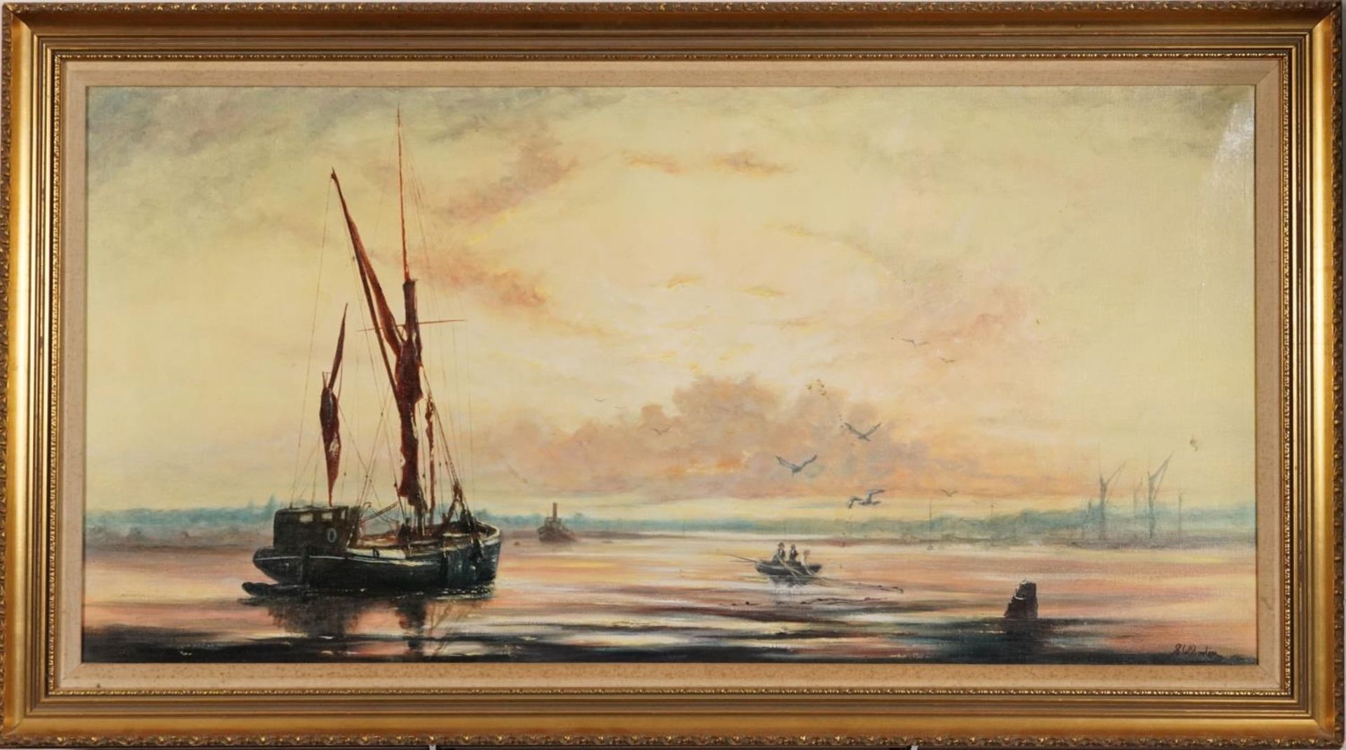 S Corton - Malden Estuary, oil on canvas with Freda Montague Gallery insurance valuation, mounted - Bild 2 aus 5