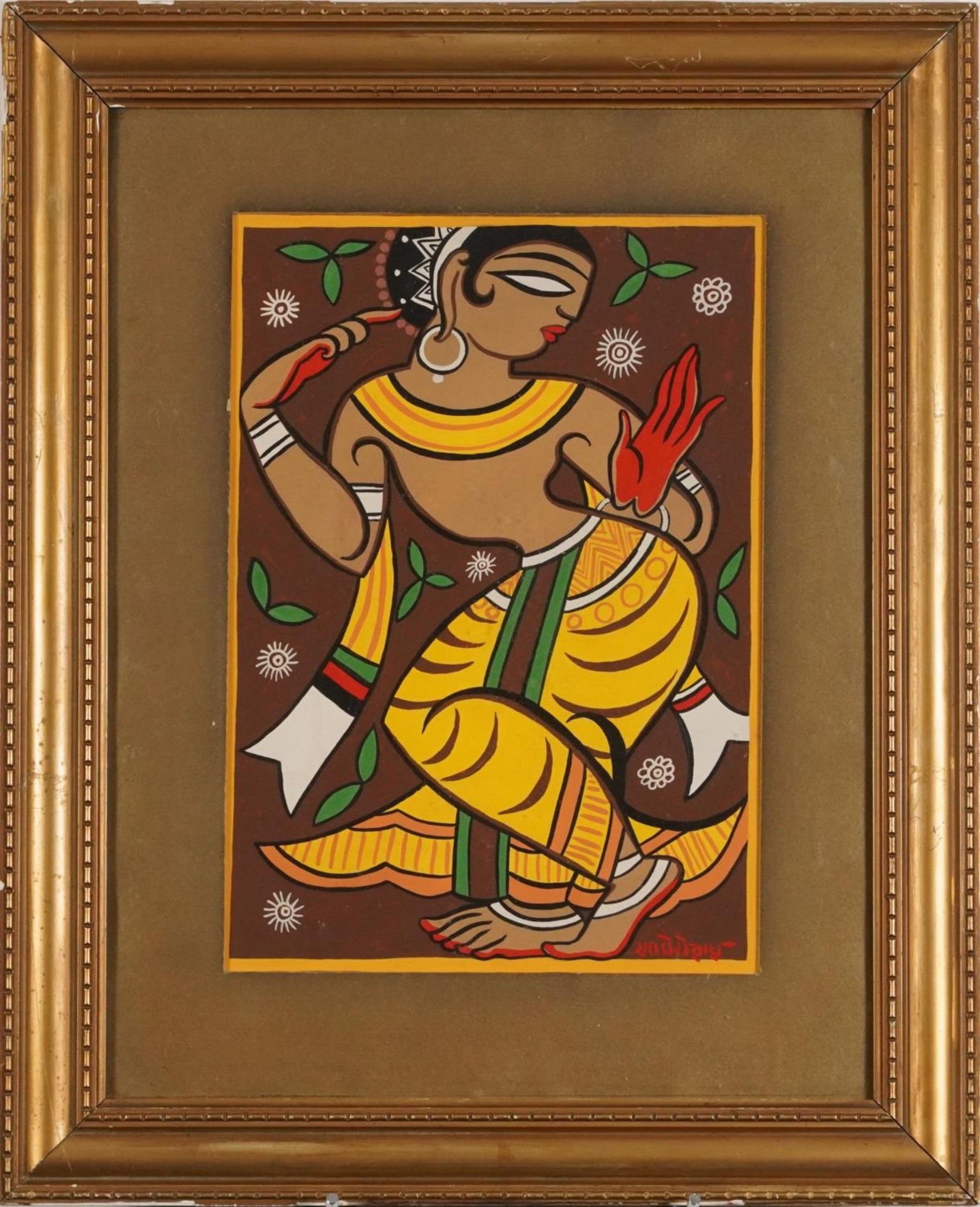 Circle of Jamini Ray - Portrait of a dancer, Indian school gouache, mounted, framed and glazed, 33. - Image 2 of 4