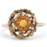9ct gold citrine solitaire ring with pierced naturalistic setting, size K, 1.9g : For further