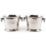 Pair of Du Louvois design silver plated ice buckets with ring handles, 25cm high x 38cm wide : For