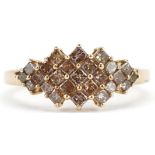 9ct gold Champagne diamond cluster ring, size N/O, 2.0g : For further information on this lot please