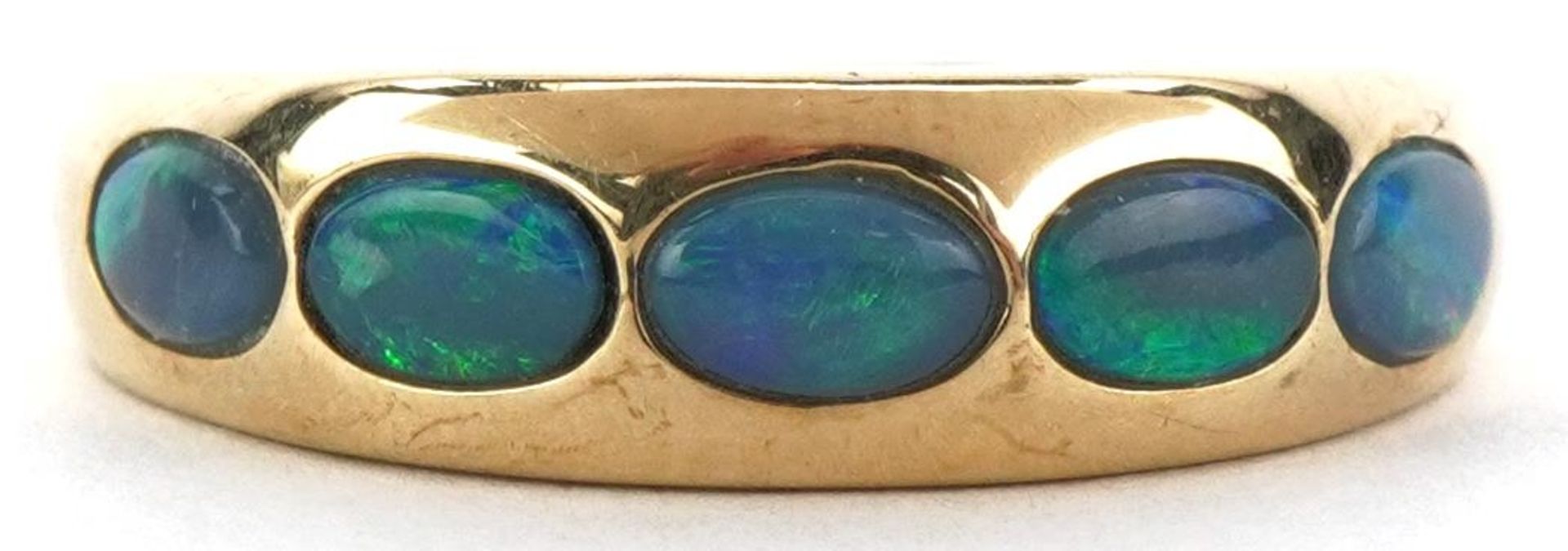 9ct gold opal five stone ring, size P, 2.4g : For further information on this lot please visit