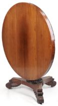 Victorian mahogany tilt top breakfast table with scroll feet, 74cm high x 120cm in diameter : For