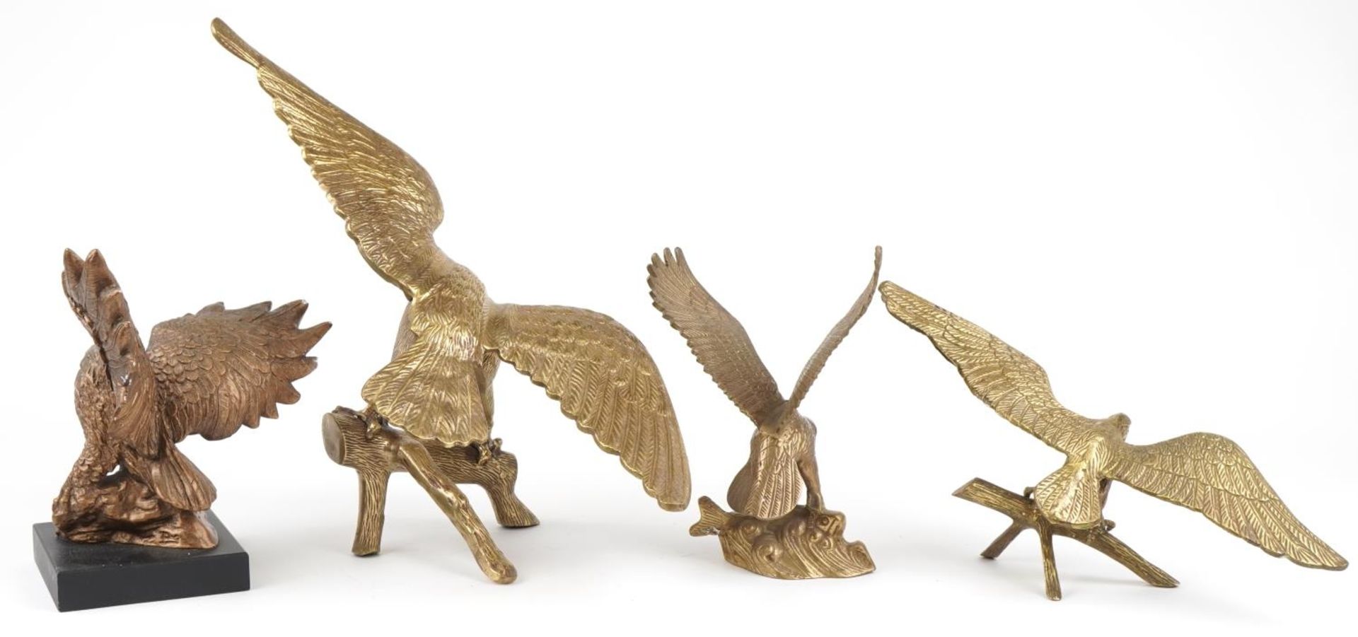 Three large brass eagles and a hand painted plaster eagle, the largest 61cm wide : For further - Bild 4 aus 6
