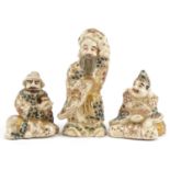 Three Japanese Satsuma pottery figures including two warriors, the largest 9.5cm high : For