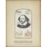 Victorian silk Stevengraph of Shakespeare and viers of Stratford, mounted, framed and glazed, 10.5cm
