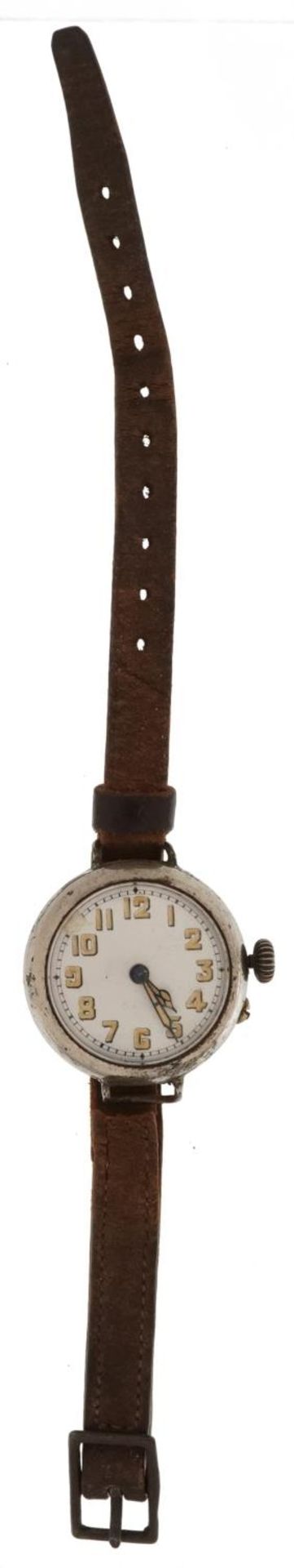 Military interest white metal trench wristwatch with enamelled dial, the case 30mm in diameter : For - Bild 2 aus 5