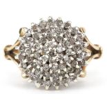 9ct gold diamond five tier cluster ring with split shoulders, size L, 3.8g : For further information