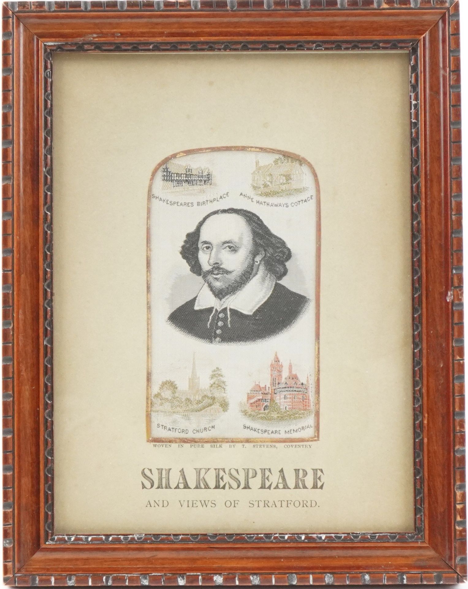 Victorian silk Stevengraph of Shakespeare and viers of Stratford, mounted, framed and glazed, 10.5cm - Image 2 of 3