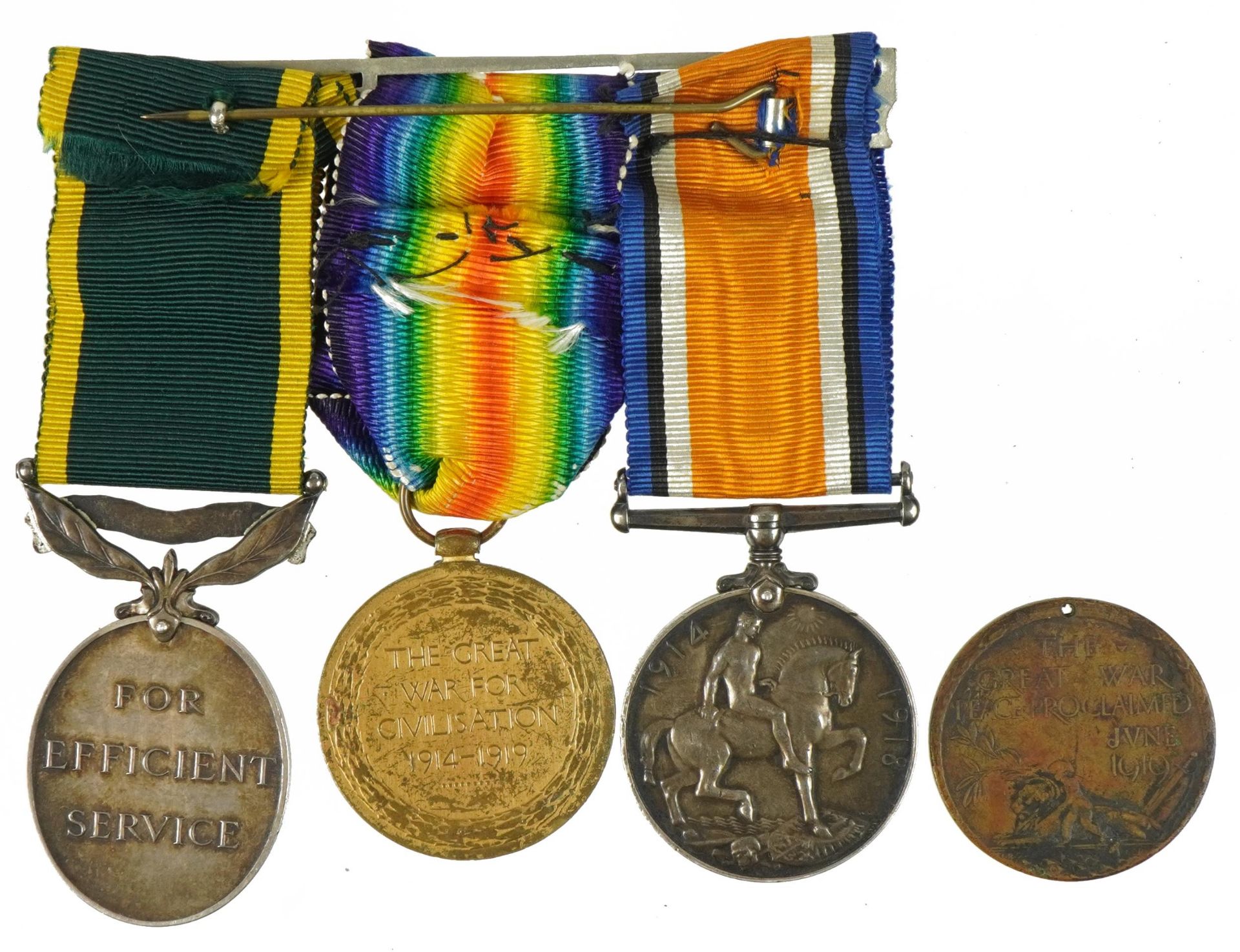 British military World War I three medal group and a peace medallion, the medals comprising World - Bild 3 aus 9