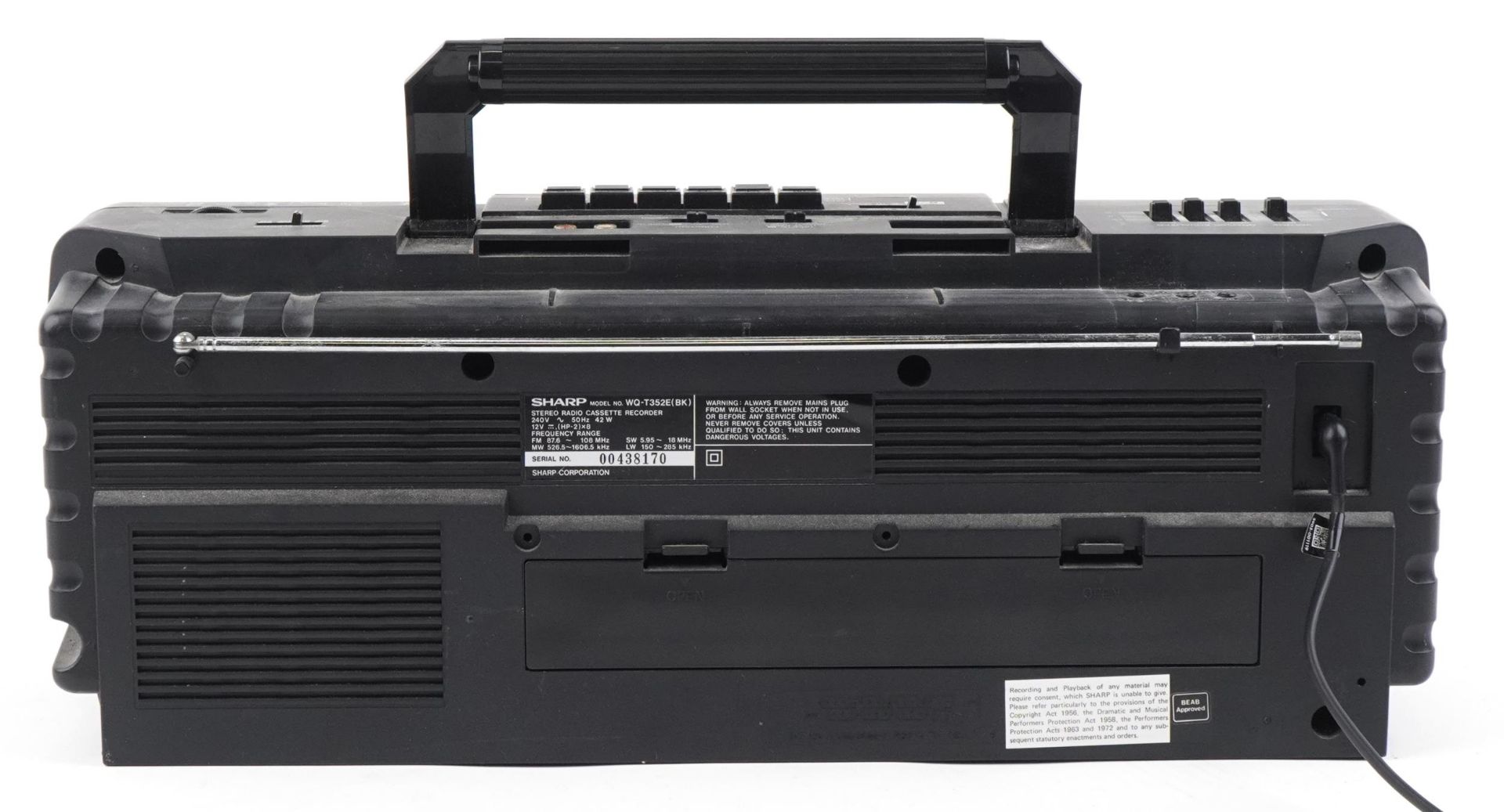 Vintage Sharp stereo radio cassette recorder, model WQ-T352E (BK) : For further information on - Image 2 of 3