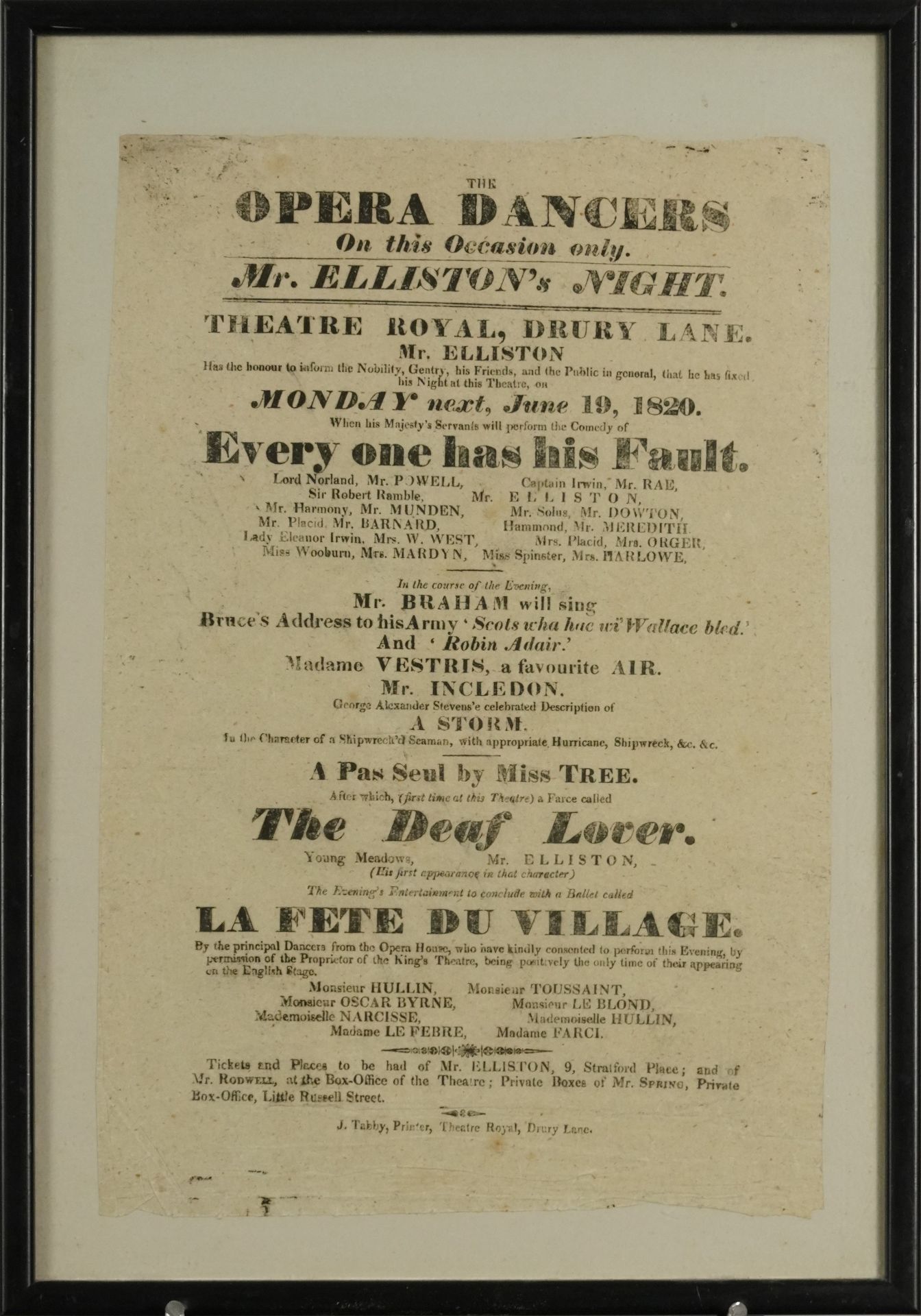 Early 19th century opera dancers poster printed J Tabby Printer, Theatre Royal Drury Lane, framed - Bild 2 aus 3