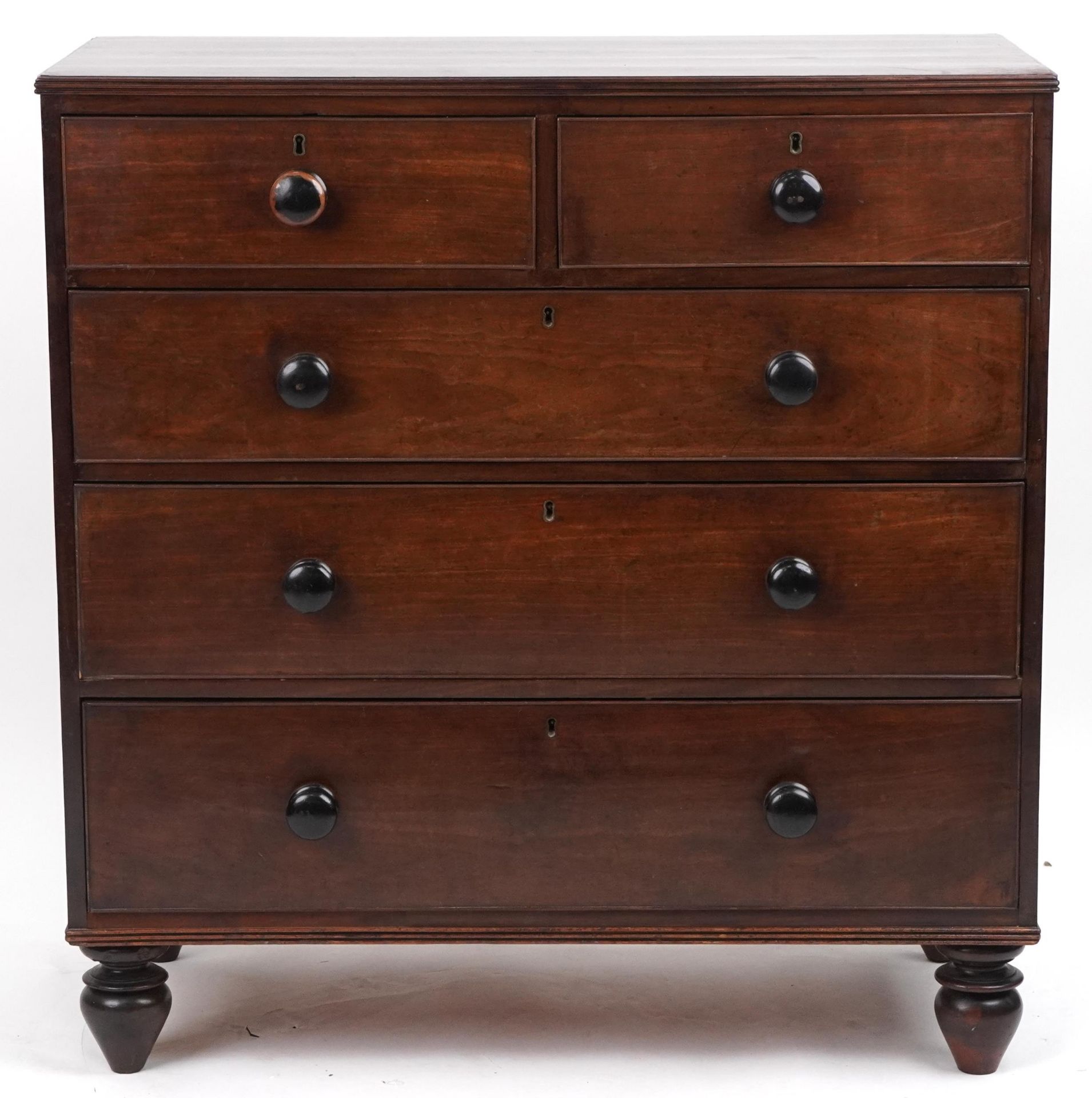 Victorian mahogany five drawer chest, 106cm H x 100cm W x 50cm D : For further information on this - Image 2 of 4