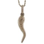 Embossed silver horn of plenty charm on a silver necklace, 3cm high and 52cm in length, 3.3g : For