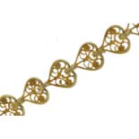 Silver gilt filigree love heart bracelet, 16cm in length, 6.5g : For further information on this lot