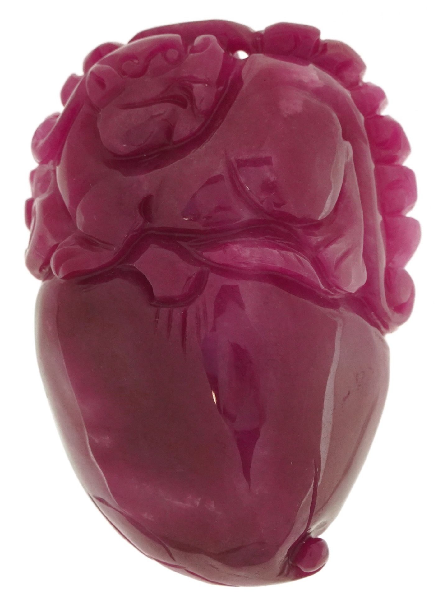 Chinese pink tourmaline pendant carved with a dragon and fruit, 6.5cm high : For further information