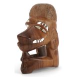 Solomon Islands Tribal interest carved hardwood Nguzu Nguzu canoe prow ornament with mother of pearl