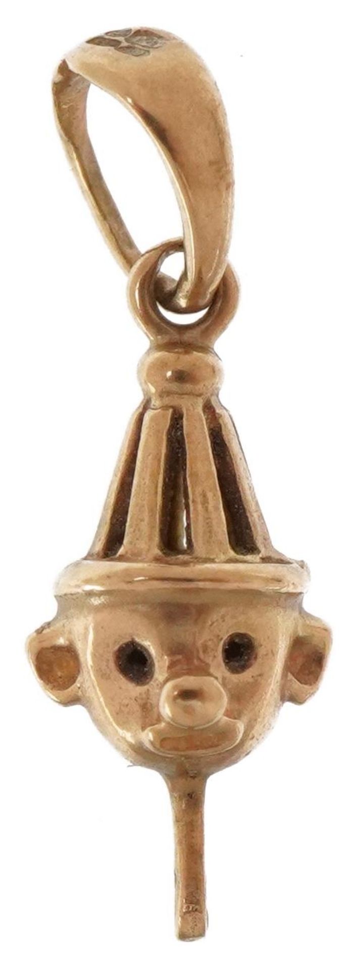 9ct gold clown head charm, 1.5cm high, 0.5g : For further information on this lot please visit