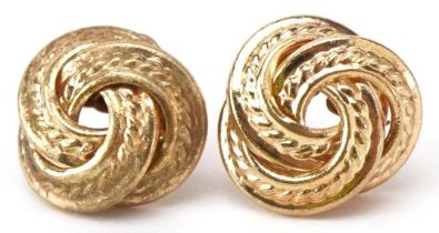 Pair of 9ct gold knot design stud earrings, 8.5mm in diameter, 0.5g : For further information on