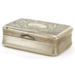 Chinese export silver pillbox, the hinged lid embossed with bamboo grove, MK maker's mark, 4cm wide,