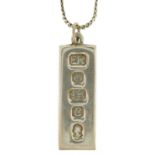 Silver ingot pendant on a silver S link necklace, 4.3cm high and 60cm in length, 21.8g : For further