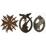 Three German military interest badges including Assault : For further information on this lot please