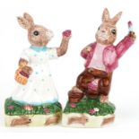Pair of large Royal Doulton style Bunnykins salt and pepper pots, the largest 16cm high : For