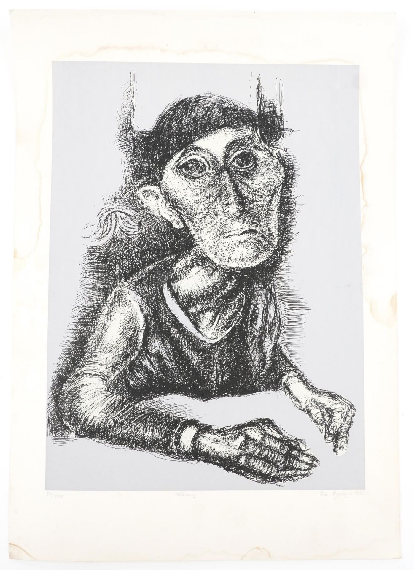 Eren Eyuboglu - Portrait of a devil, continental pencil signed screen print, limited edition 51/100, - Bild 2 aus 4