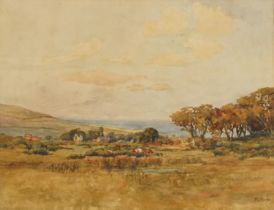 Patrick Lewis Forbes - Rural landscape with cattle, signed watercolour, mounted, framed and