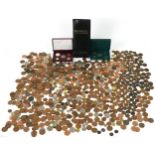 Antique and later British and world coinage including two Coins of Ireland year sets and pennies :