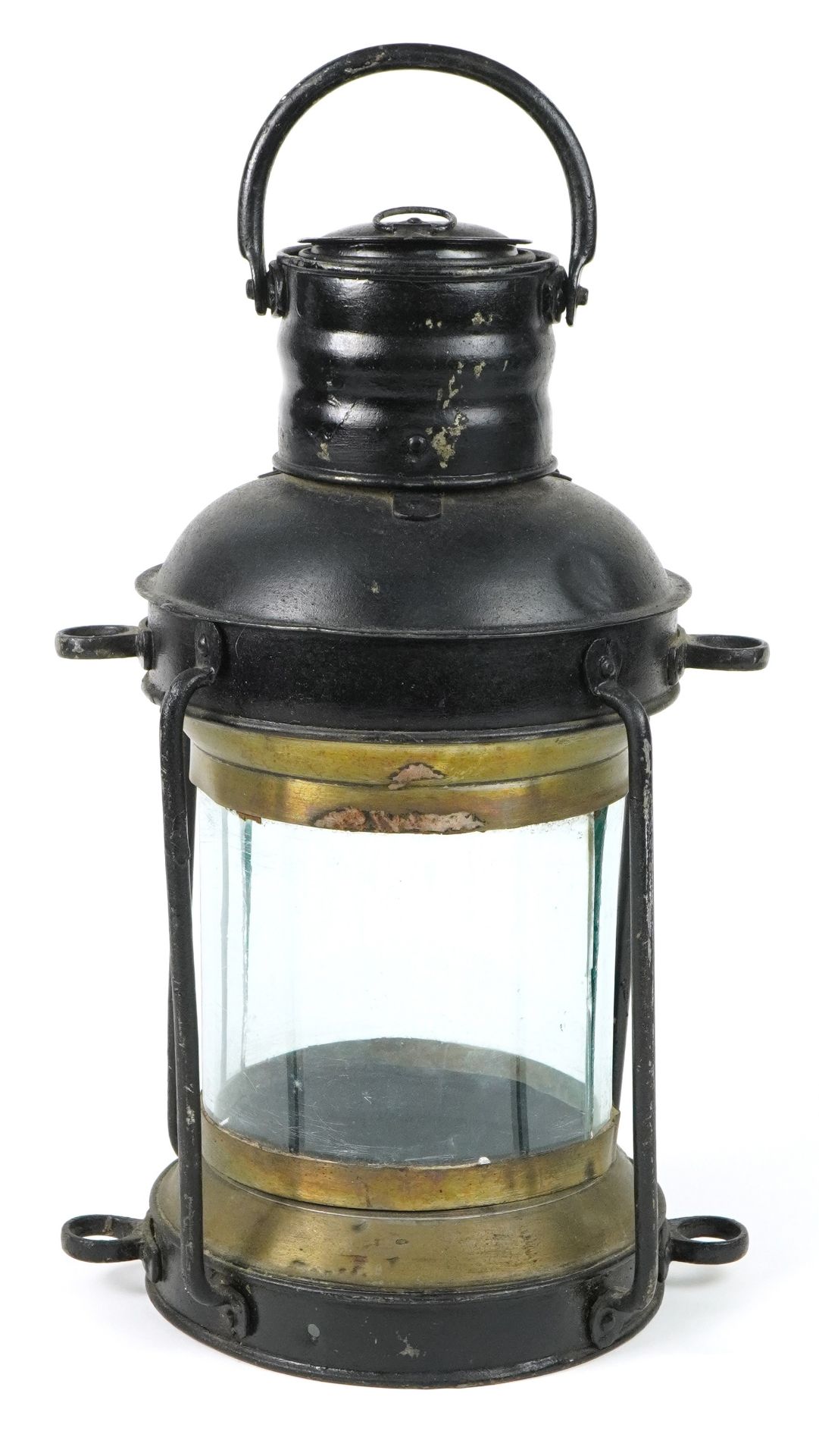 Antique shipping interest ship's hanging lantern with glass panel, 42cm high excluding the - Image 2 of 3