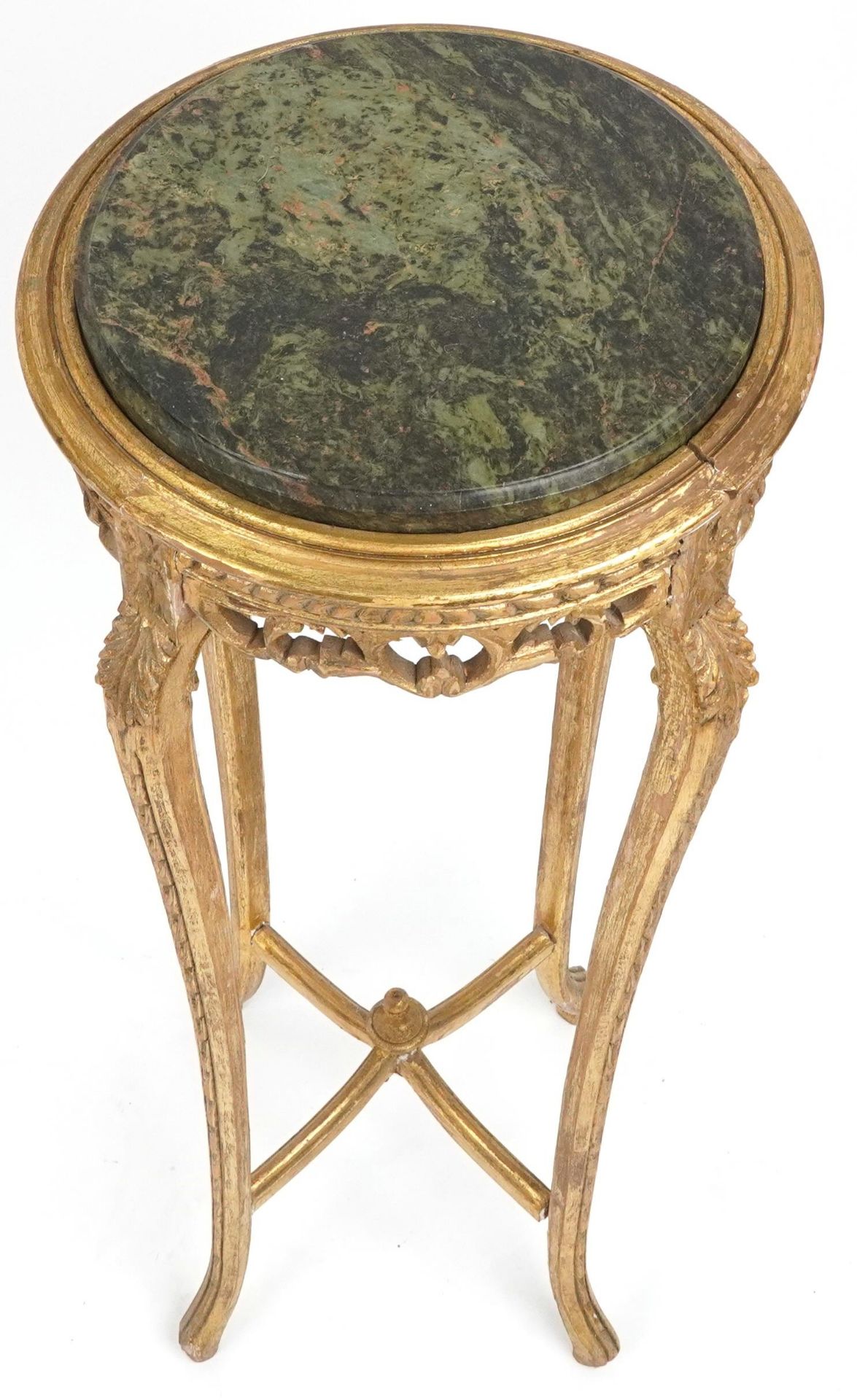 French gilt wood plant stand with inset green marble top, 95cm high x 38cm in diameter : For further - Image 2 of 3