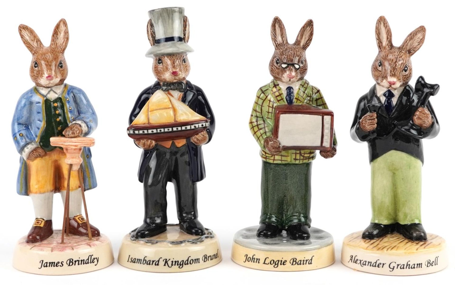 Four Royal Doulton Bunnykins figures from the Inventor's Collection with certificates comprising