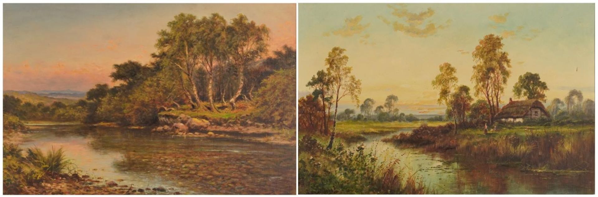 River scenes, matched pair of 19th/early 20th century oil on canvases, one signed L Richards,