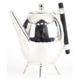 Modernist silver plated teapot with ebonised handle, 19cm high : For further information on this lot
