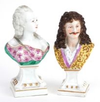 Two 19th century German classical porcelain busts including Moliere, the largest 15.5cm high : For