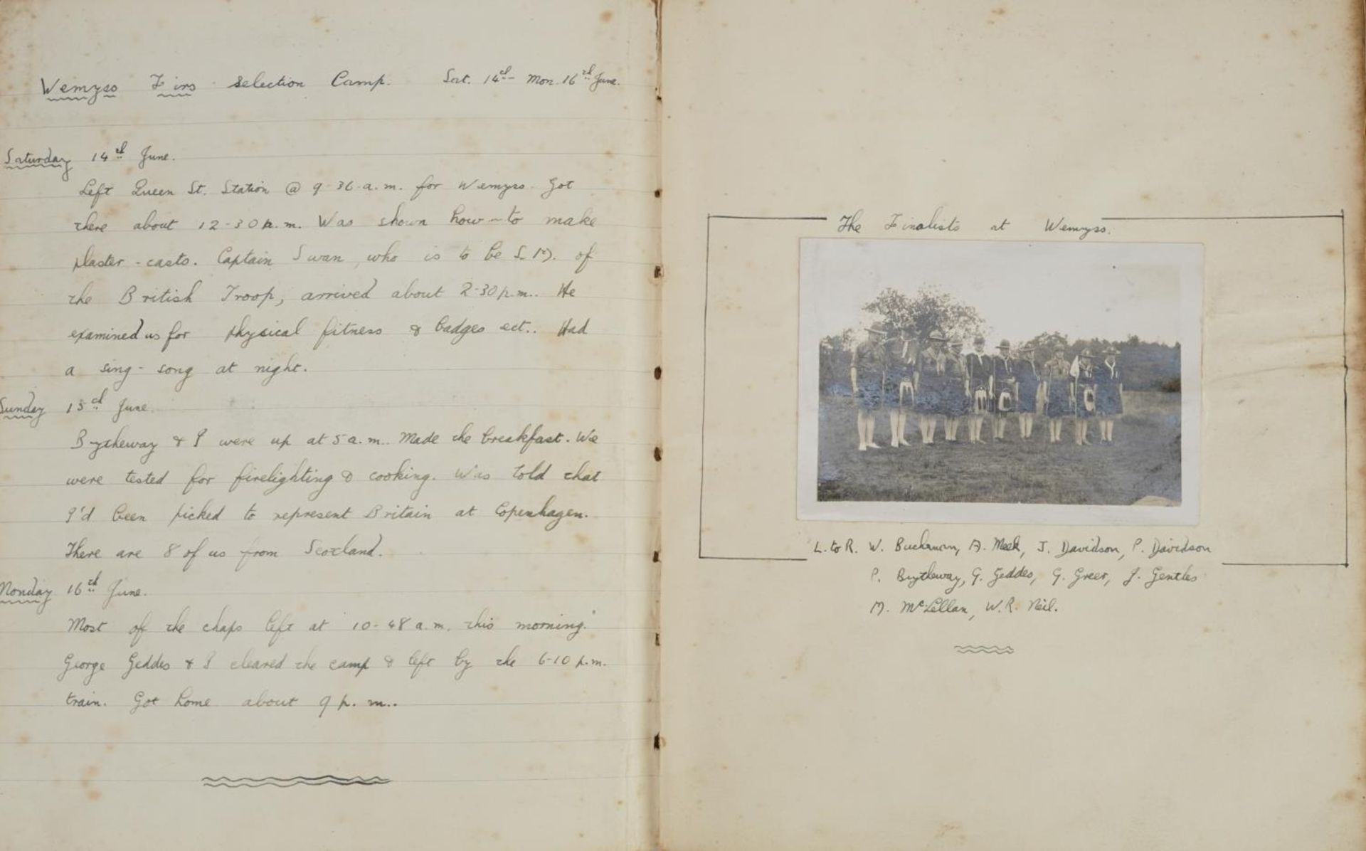 Early 20th century notebook for Recognised Scout Officers training camps relating to William Russell - Image 2 of 16