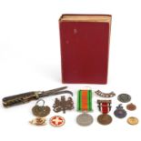 Sundry items including World War II Defence medal and Field Service pocket book 1938 : For further
