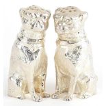 Pair of novelty silver plated salt and pepper casters in the form of dogs, each 6.5cm high : For