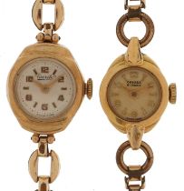 Two ladies gold wristwatches comprising 18ct gold Oriosa and 9ct gold Everite, each with gold plated