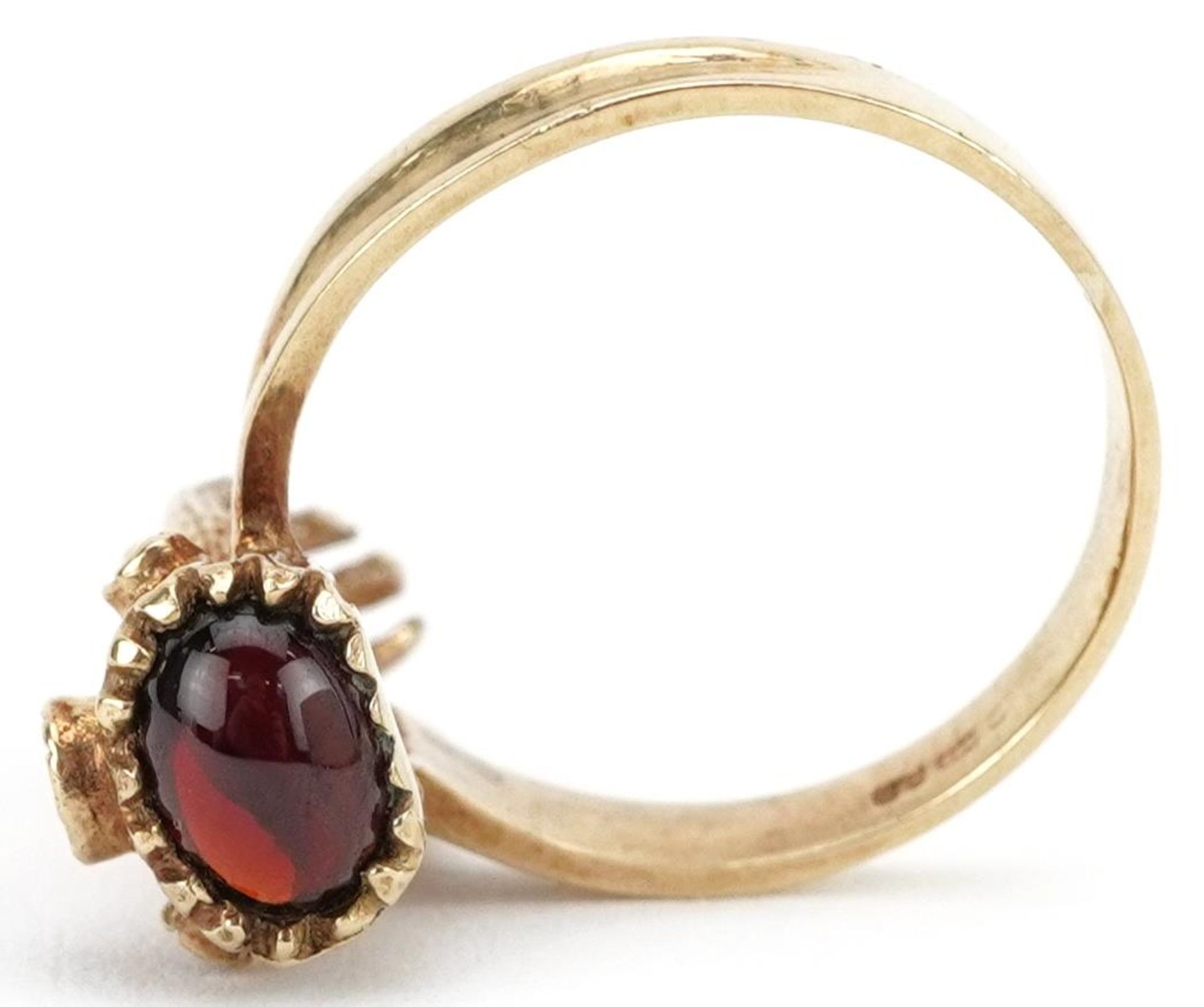 9ct gold female's hand ring set with a cabochon garnet, opal and rubies, size N, 4.5g : For - Image 3 of 5