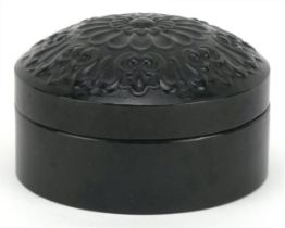 Islamic green jade box and cover carved with a flower head, 6cm in diameter : For further